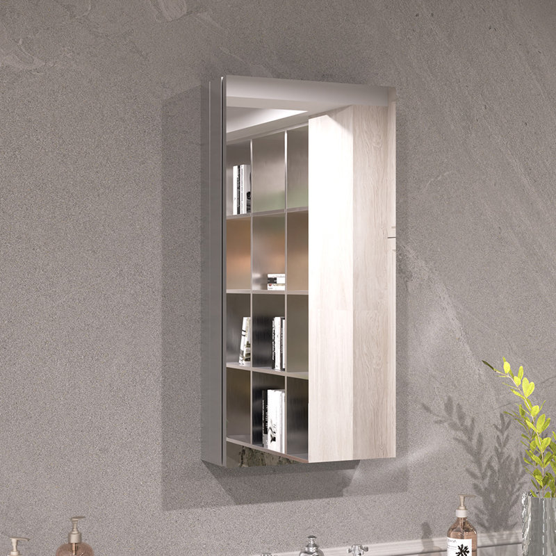 Keen 12 in. W x 24 in. H Framless Recessed Or Surface-Mount Rectangular Aluminum Medicine Cabinet With Mirror in Silver