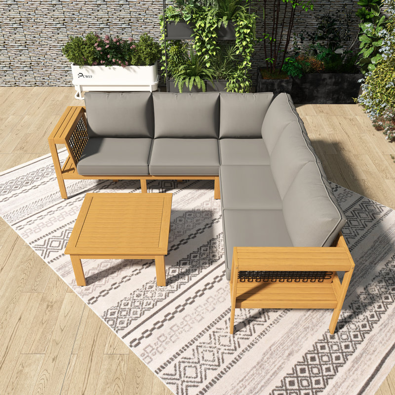Ensemble de conversation de patio en bois 4 pièces avec coussin gris