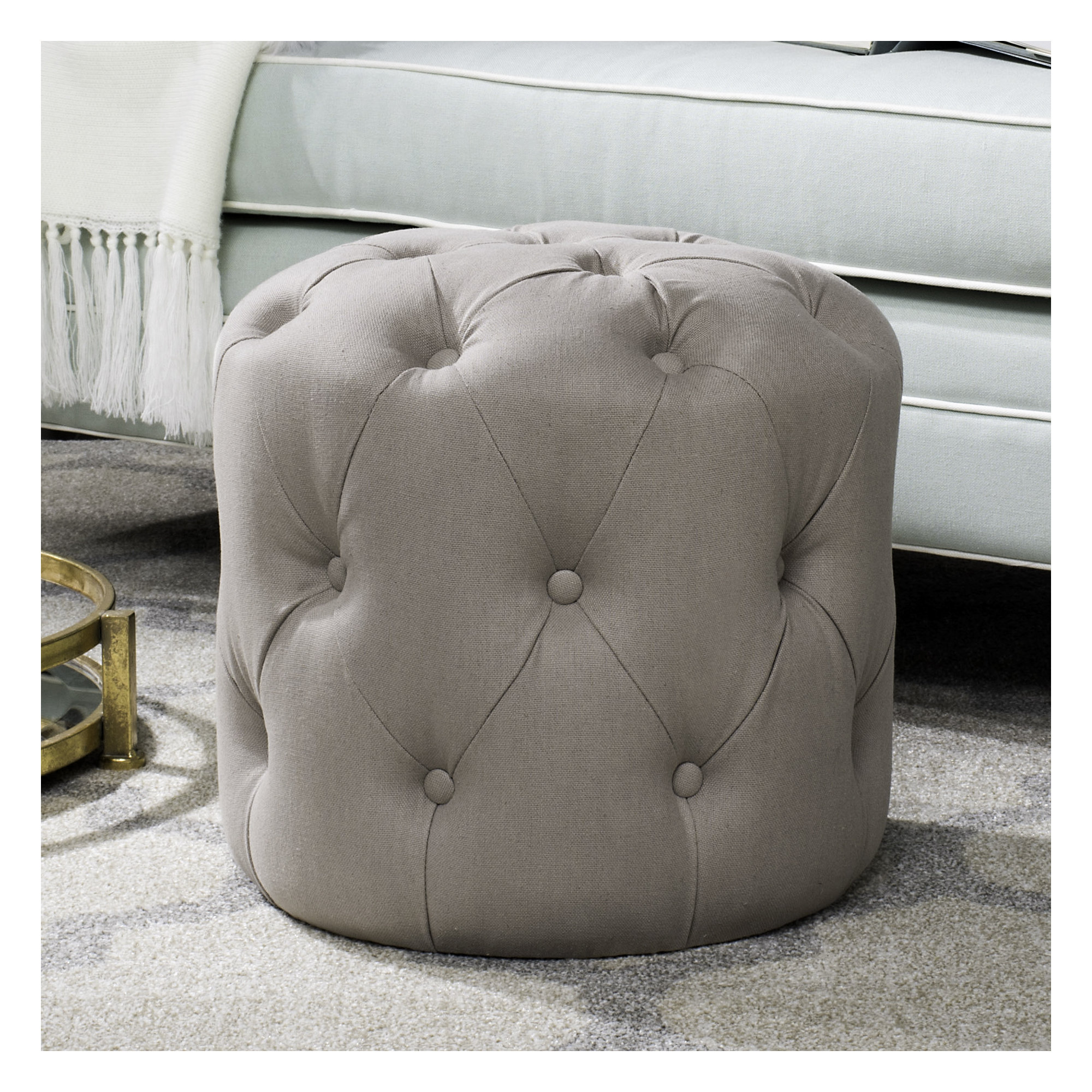 Burnes Upholstered Ottoman, Beige Linen