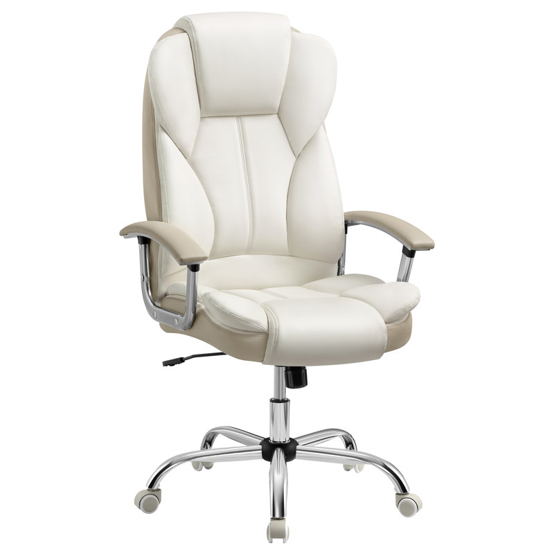 Executive Office Chair,  Desk Chair, Gaming Chair with Armrests, Computer Chair, Adjustable Height, White Wood, White