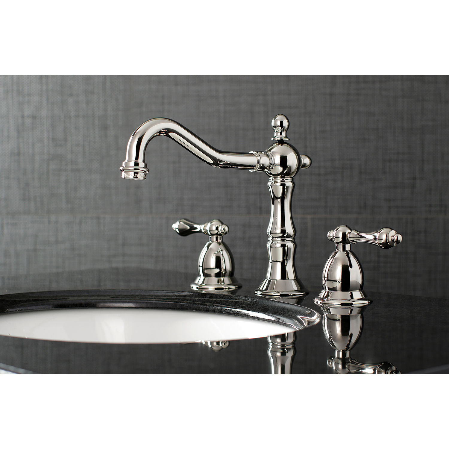 Kingston Brass Heritage Two-Handle 3-Hole Deck Mount Widespread Bathroom Faucet with Brass Pop-Up Drain, Polished Nickel