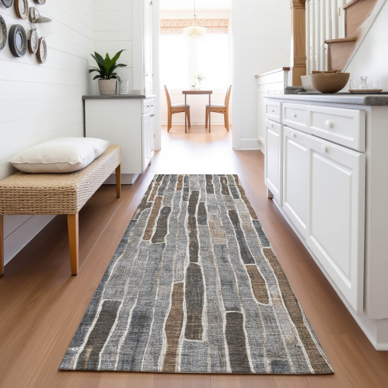 Premium Machine Washable Kumbhar AMF1301 Stripes Rug, Runner 2'3" x 7'6"