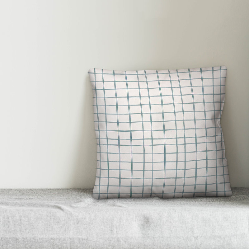  Coussin Drawn, 18 po x 18 po, Blanc / bleu