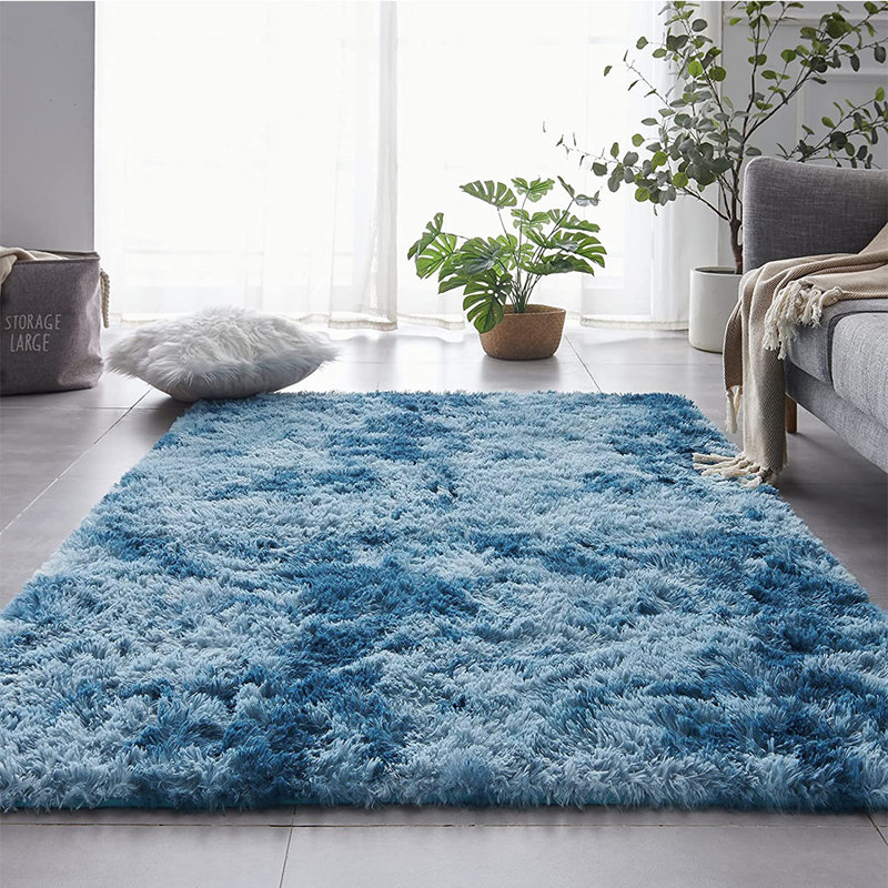 Tapis à poils longs bleu foncé, Rectangle 7 pi 6 po x 10 pi