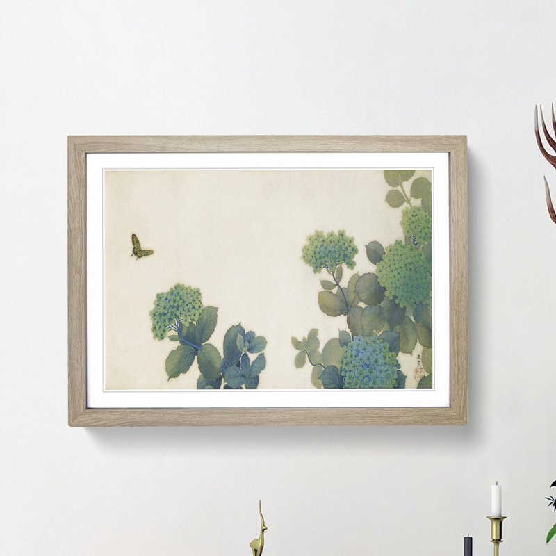Hydrangeas by Hishida Shunso - Framed Print, 48cm H x 65cm W x 2cm D, Oak Framed