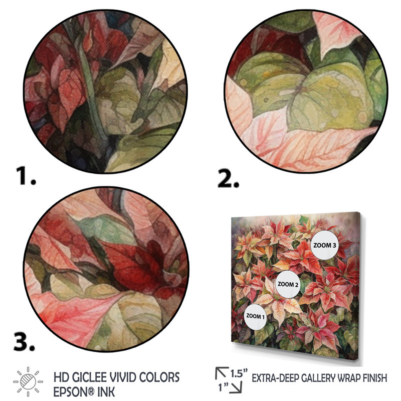 Symphonie de poinsettias rouges sur toile, Cadre photo noir, H 16 po x l 16 po x P 1 po