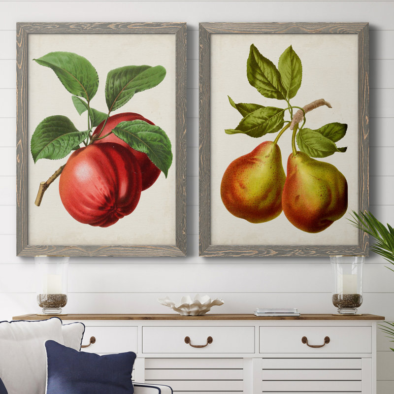Antique Fruit X - ensemble de 2 reproductions d'art sur toile, H 37,5 po x l 55 po x P 1,5 po, Toile avec cadre gris