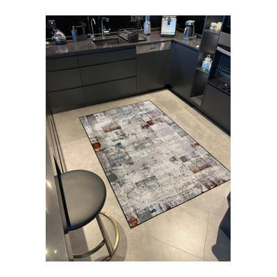 Tapis tissé à motif lavable traditionnel gris