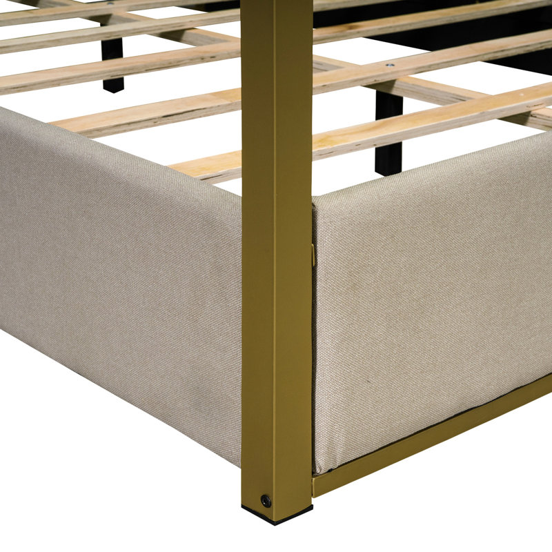 Appealing Queen Canopy Bed With Headboard & Robust Metal Frame, Beige Modern Dependable Components,