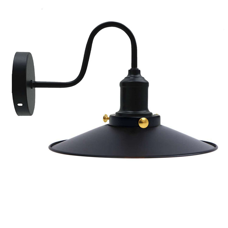 Allicen Bent Arm Wall Sconce — Industrial Vintage Cone Shade, E27 Holder,  Black