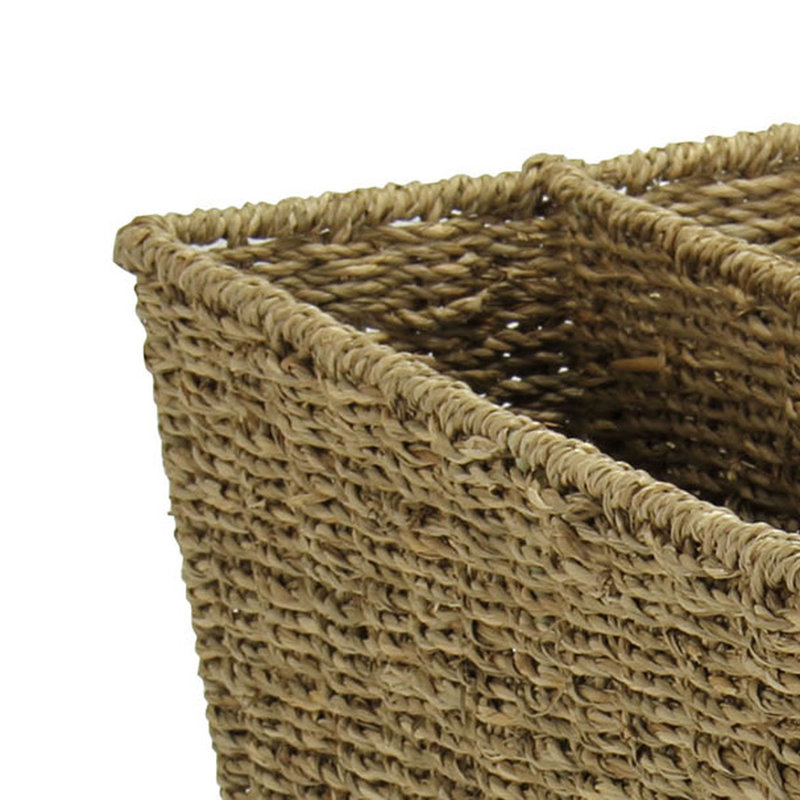Porte-revues en osier tissé à la main avec séparateur et poignée contemporain, Brun