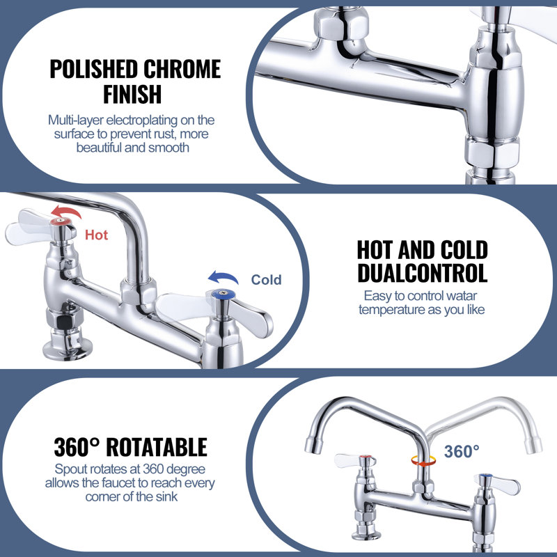 Polished Chrome Double Handle Deck Mounted Kitchen Faucet