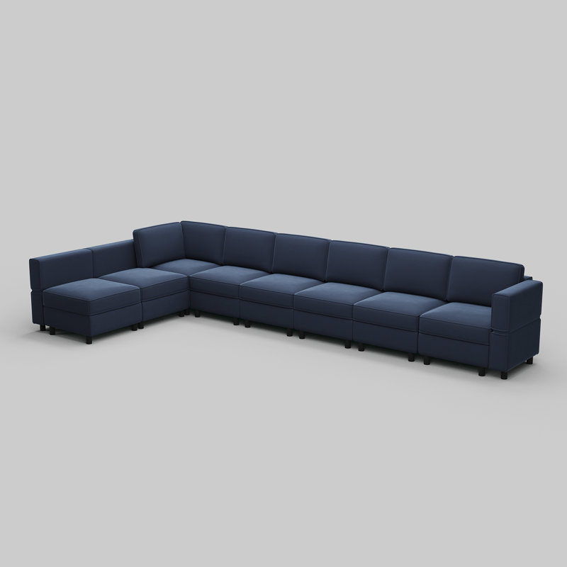 Canapé modulaire en L en velours avec siège de rangement, Velours bleu