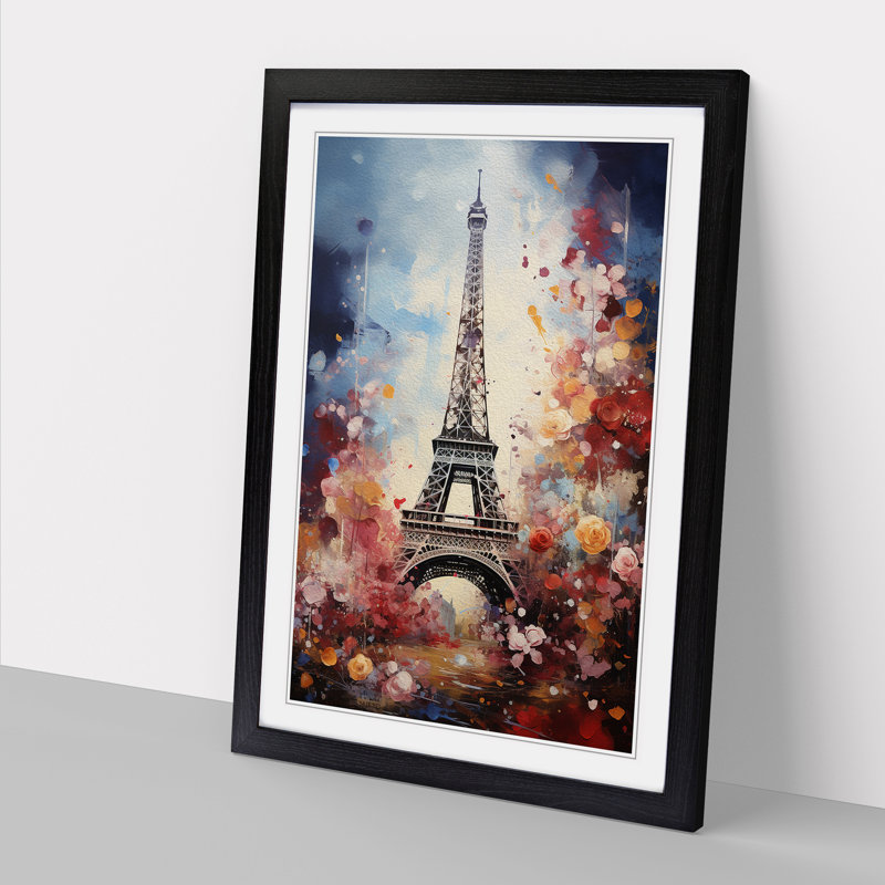 Eiffel Tower Baroque - Single Picture Frame Print on Wood, 34cm H x 25cm W, Black Framed