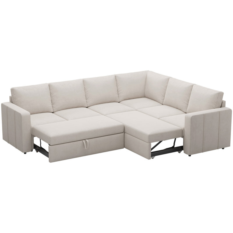 Grand canapé-lit modulaire Seybert, Velours - beige