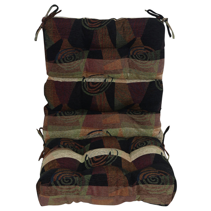 Jacquard Chenille Tufted Seat/Back Chair Cushion, Brown/Black Abstract, 22" W x 21" D