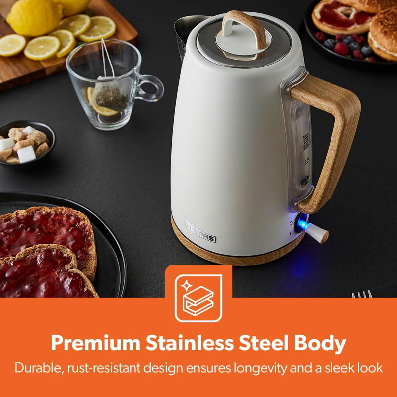 GEEPAS NordiQ 4 Slice Toaster & 1.7L Electric Kettle Combo Set | Matte Finish with Wood Accents | 1500W 6 Browning Levels Defrost Reheat & Cancel | 3000W Rapid Boil Cordless Jug Kettle
