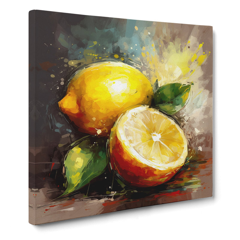 Lemon Fruit Gestural Art - Wrapped Canvas Print, 35cmH x 35cmW