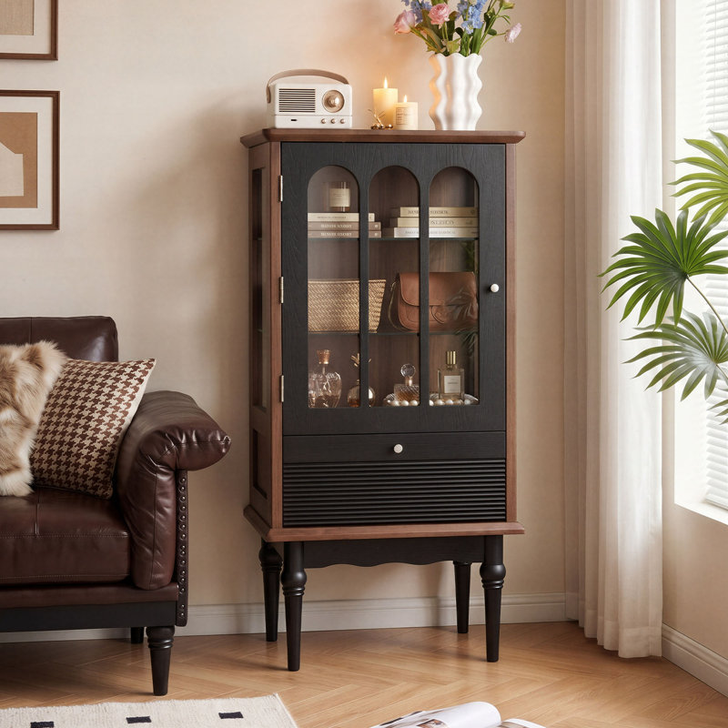 Armoire de rangement à porte française rétro en verre