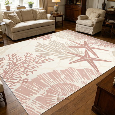 Tapis de bord de mer corail 1PC pour salon, doux et confortable, convenant à toutes les saisons, facile à entretenir, lavable à la machine, tapis de ferme sous la table convenant à la table à manger, au vestibule, à la chambre à coucher, au patio et à l'arrière