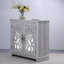 Élégant buffet avec 2 portes en miroir, gris, design creux, grain de bois 3D, pour le hall d'entrée et le décor spacieux avec tablette réglable, espaces de cuisine-628190992