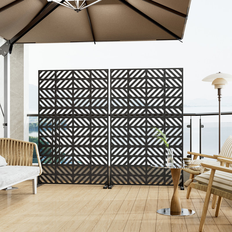 Écran d'intimité robuste pour patio, balcon, cour arrière - Cloison de 72 po de hauteur en métal avec motif minimaliste, ensemble anti-basculement, résistant aux intempéries, facile à assembler