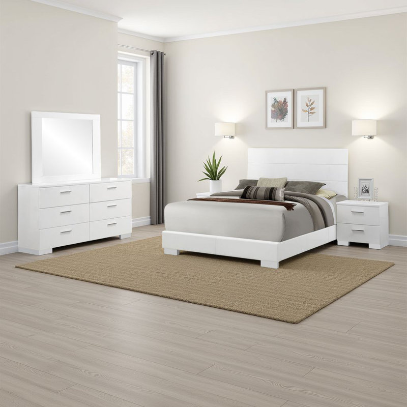 Sok 4 Piece Bedroom Set With Dresser Mirror High Gloss, Queen