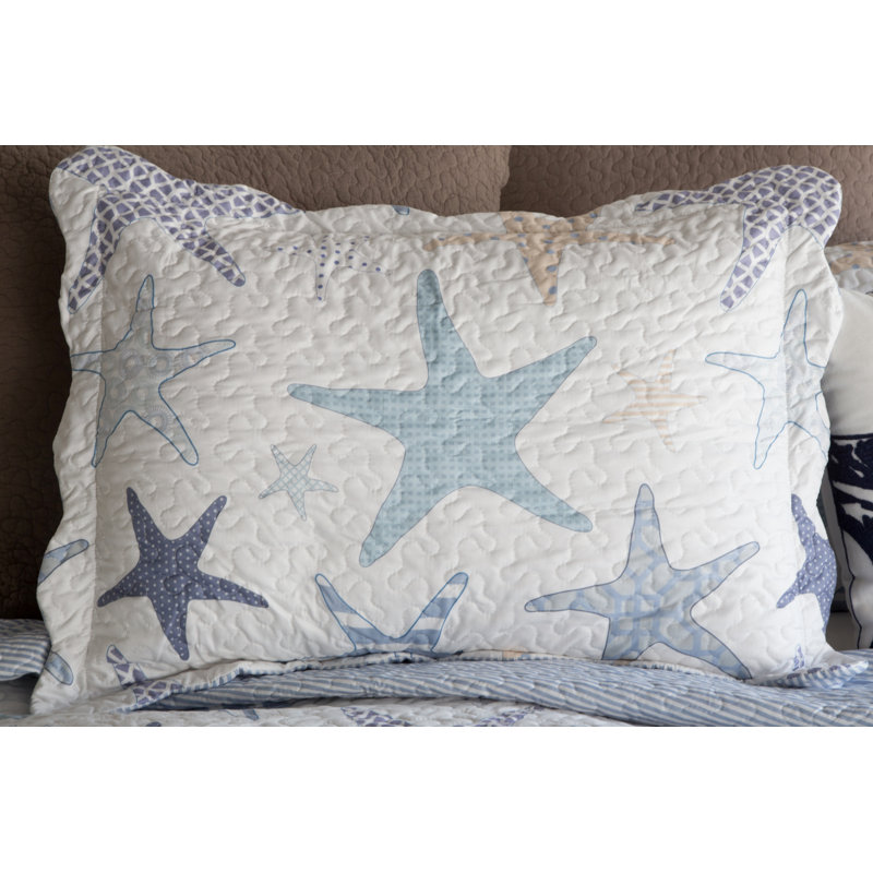White and Blue Starfish Twin Microfiber Quilt Set