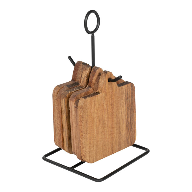 Wood Square 6 Piece Coaster Set
