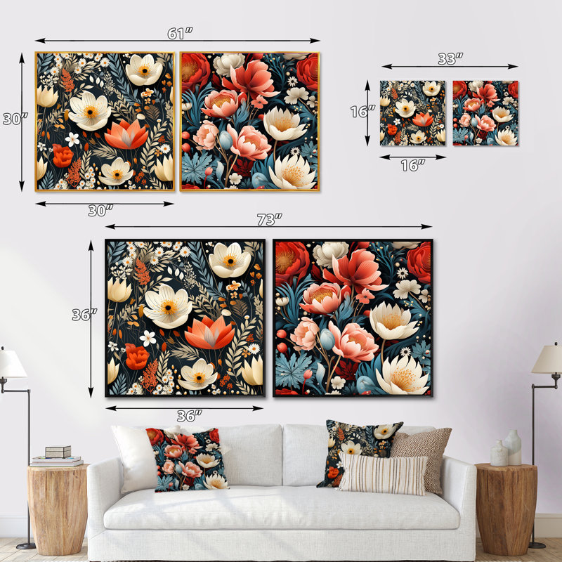 Ilan - Ensemble de 2 collages carrés botaniques abstraits, Cadre flottant brun, H 36 po x l 73 po