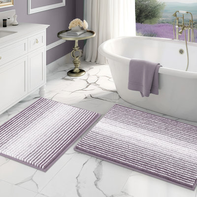 Striped Chenille Shaggy Non-shedding 2‑Piece Bath Rug Set