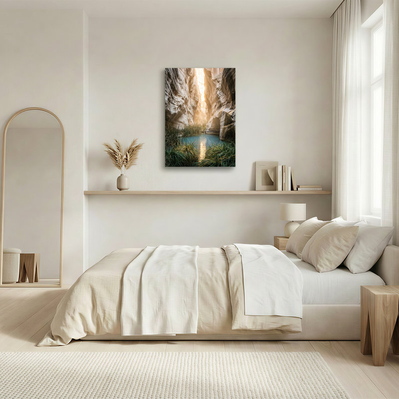 Art mural sur toile à rainures avec eau turquoise et herbe verte, H 40 po x l 28 po