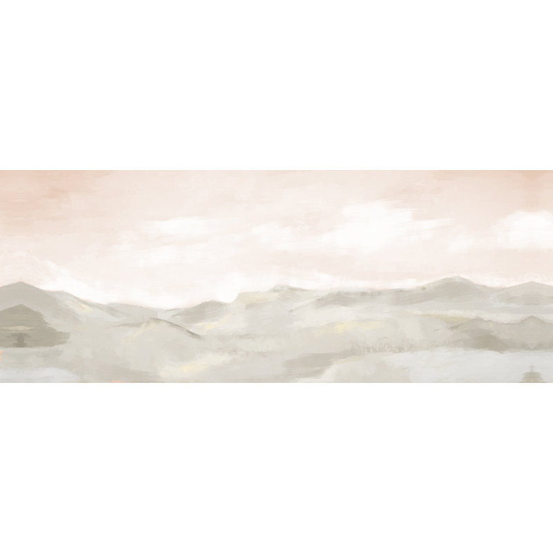 Blush Sky Grey Mountains Abstract - Painting Print, 20cm H x 30cm W, Wrapped Canvas