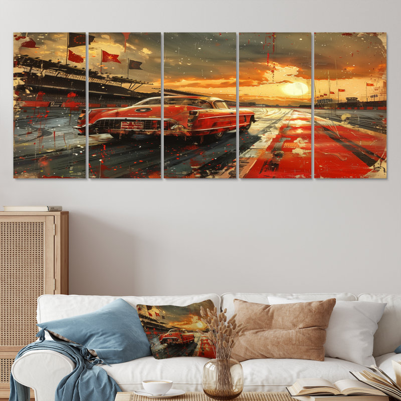 Drapeau américain, couleur de la course rétro «Muscle Race I», ensemble d'art mural, H 32 po x l 80 po
