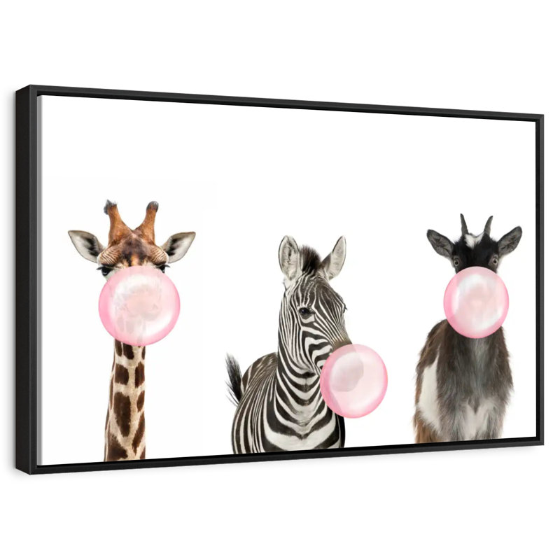 Animaux de safari Bubble Gum, Cadre flottant noir, 31 po x 21 po