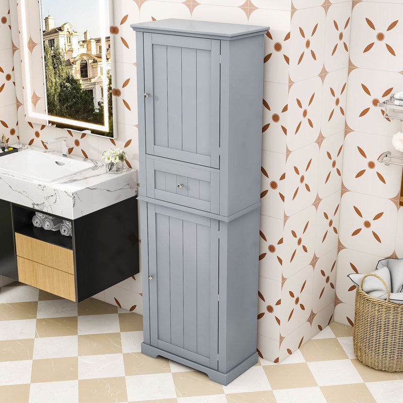 Armoire de rangement luxueuse en bois avec tablettes réglables, H 67 po x l 11 po x P 22 po, Gris