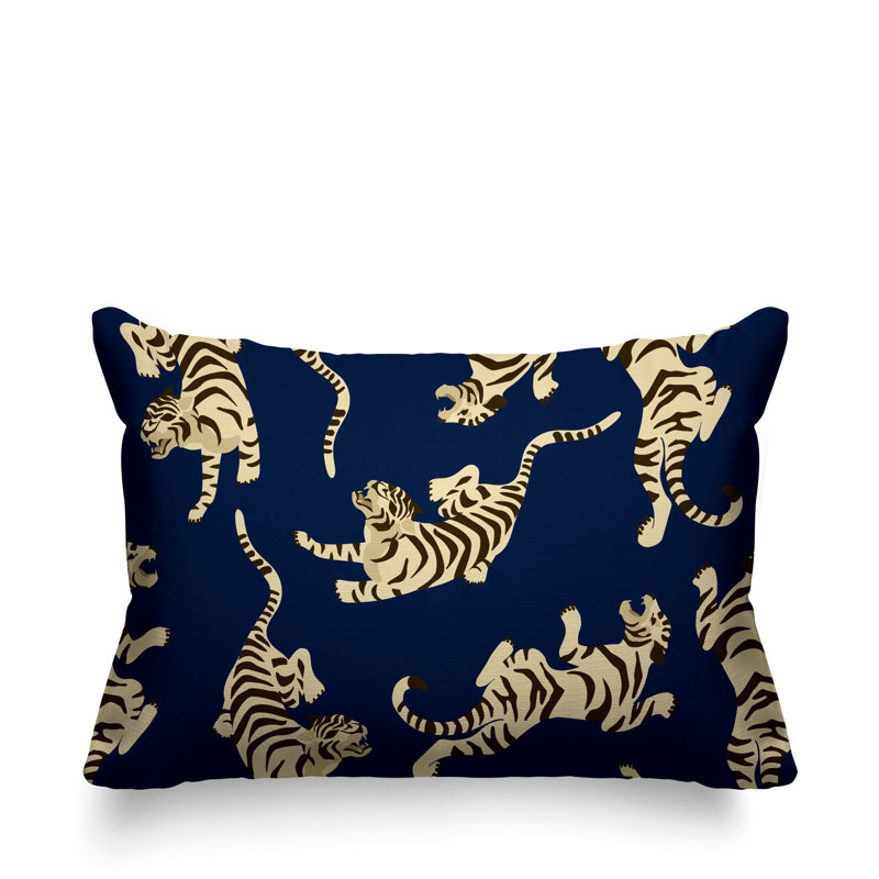 Coussin décoratif intérieur / extérieur Tigger Boho Tiger, 14 po x 20 po, Bleu marine