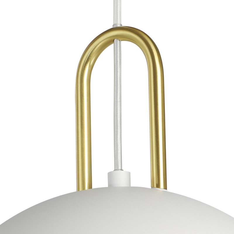 Luminaire suspendu en forme de dôme à 1 lumière Dugan, Blanc / laiton brossé, Blanc