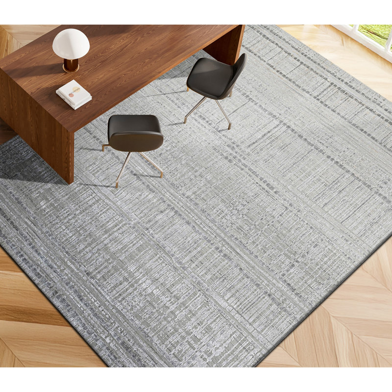Tapis ivoire et gris noué à la main de haute qualité, Rectangle 9 pi x 12 pi