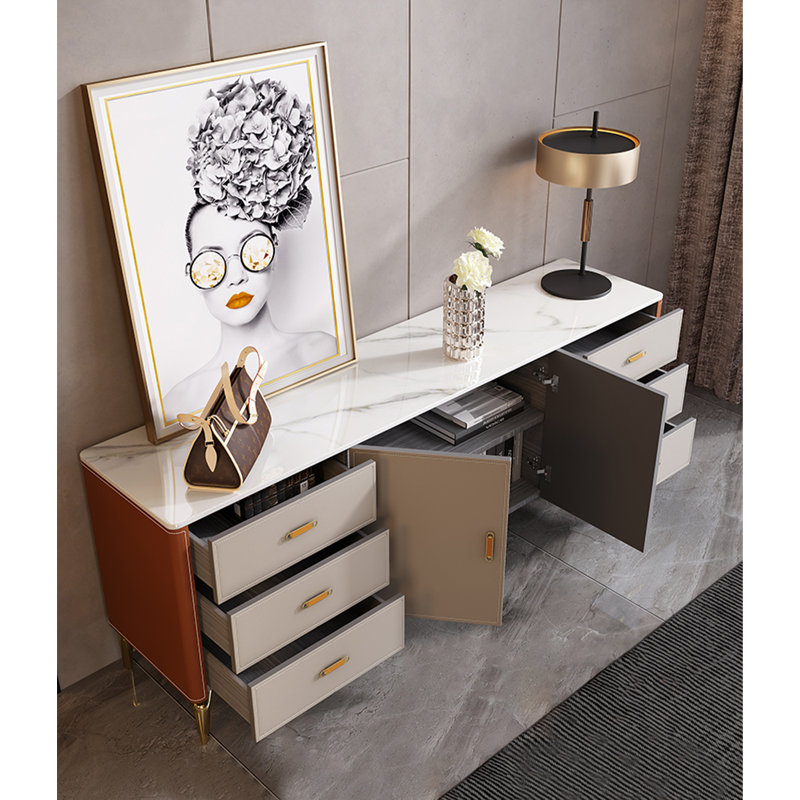 94.49" White+Orange Rectangular Solid Wood TV Stands, 78.74"