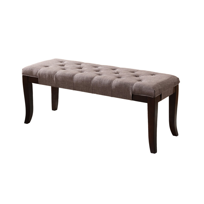 Brown Fabric Bench - Flared Hardwood Legs In Finish, Contrasting Neutral Seat, 44"W X 18.75"H Bench, Color With Hand- Cotton 16"D