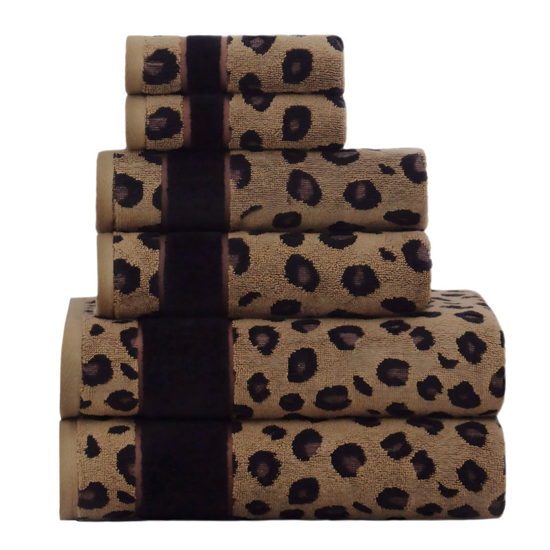 Towel Set,Animal Print Leopard Cheetah Africa,Cotton Jacquard,Soft Absorbent Luxury Decorative Guest Towel Bathroom Towel Set,6 Pc Towel Set(Brown）