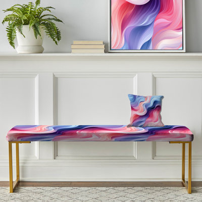 Purple And Blue Mystic Aura Striped Waves - Abstract Upholstered Gold Bench