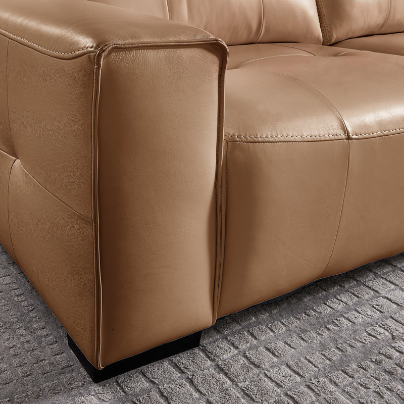 Upholstered Leather 5-piece L-sectional, Khaki-Brown Faux Leather