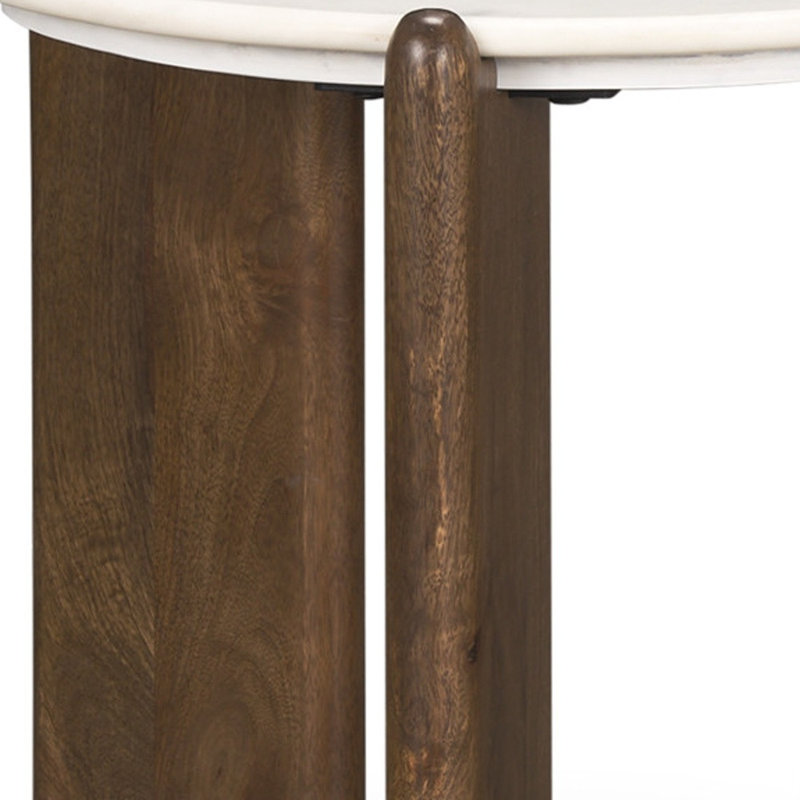 Table de bout en marbre et bois massif 20 po blanc et brun