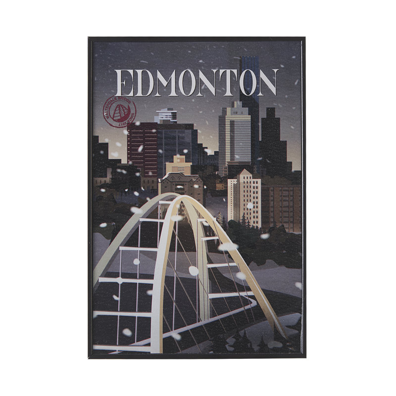 Edmonton Go by Simone a Framed Art Print Matted under Glass, Black Floater Framed, 15.5" H x 10.5" W x 1.5" D, No Matte