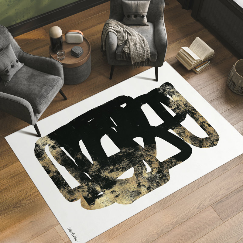 Tapis abstrait tissé à la machine Sleek Shapes I, doux au toucher, avec envers antidérapant