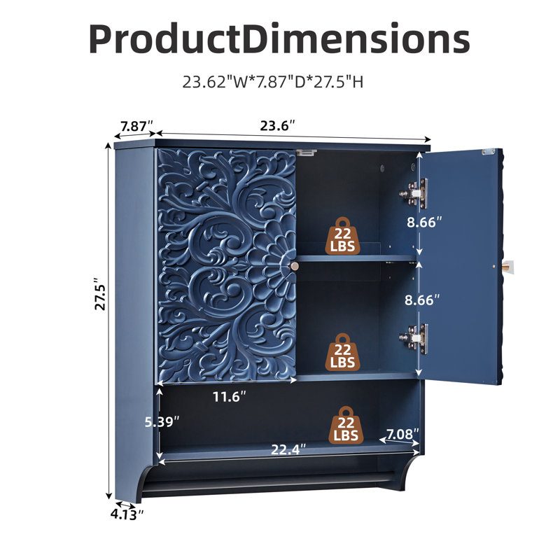 Wall Mounted Bathroom  Storage Cabinet, Blue