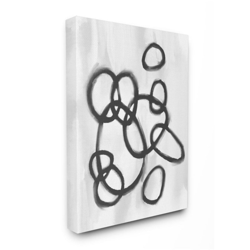«Round Circular Linework Abstract Black White» par Daphne Polselli - impression d'art graphique, H 30 po x l 24 po x 1,5 po