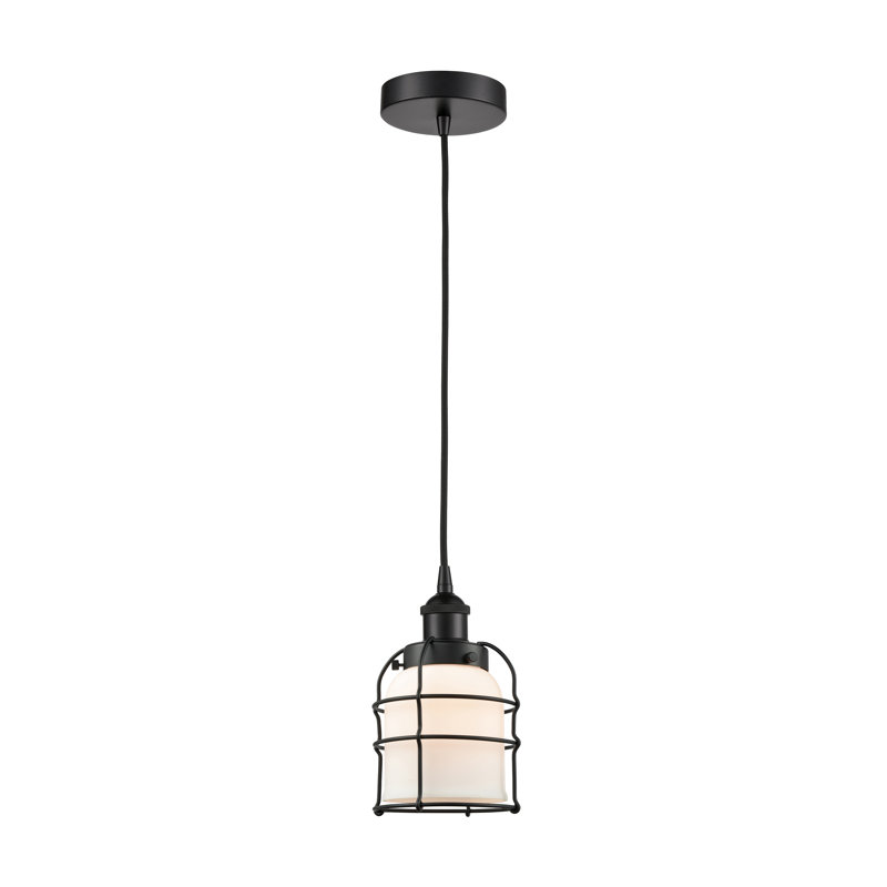 Luminaire suspendu 1 lumière Helladius, Blanc mat, H 10 po x l 6 po x P 6 po, Noir mat